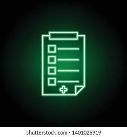 Medical, report icon in neon style. Element of medicine illustration. Signs and symbols icon can be used for web, logo, mobile app, UI, UX on black background