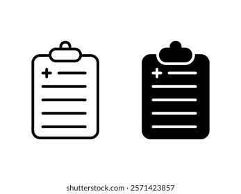 Medical report icon set in Thin line or black color, simple set design, prescription clipboard document vector outline illustration.