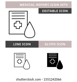 Medical Report icons set vector design, modern editable line and  glyph icon, black colour and isolated for icon presentation, website and banner
