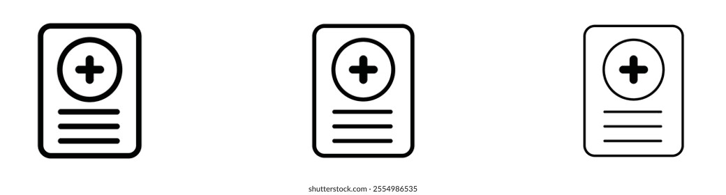 Medical report icons in tree different stroke sizes