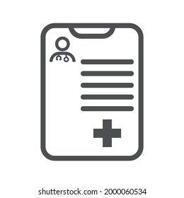 Icono de vector plano de línea de informe médico para aplicaciones móviles, diseño de botones y sitios web. Ilustración aislada sobre fondo blanco. Diseño, logotipo, aplicación, infografía de EPS 10.

