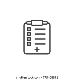 Medical report line icon, outline vector sign, linear style pictogram isolated on white. Clipboard with medical cross symbol, logo illustration. Editable stroke