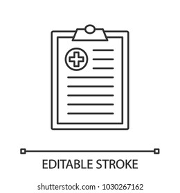 Medical report linear icon. Thin line illustration. Doctor advice. Contour symbol. Vector isolated outline drawing. Editable stroke
