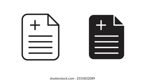 Medical report outlined and solid icon vector collection.