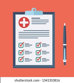 Medical Report, Prescription, Checkup Icon. Vector Checklist Health Clipboard