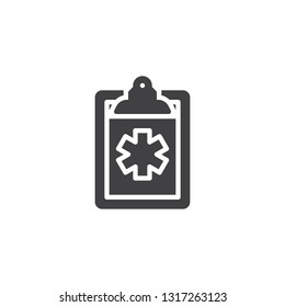 Medical report vector icon. filled flat sign for mobile concept and web design. Paper clipboard document with medical star glyph icon. Symbol, logo illustration. Pixel perfect vector graphics