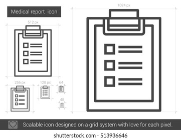 Medical report vector line icon isolated on white background. Medical report line icon for infographic, website or app. Scalable icon designed on a grid system.