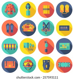 medical rescue uniform and set first aid help equipment and instruments icons. On flat style background concept. Vector illustration for colorful template for you design, web and mobile applications