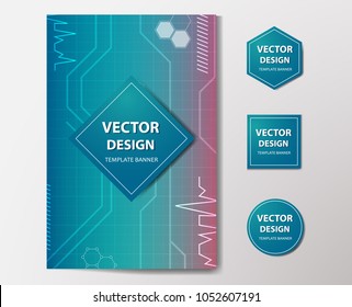 Medical research banner with technological, scientific, abstract, geometric background. Set web banner templates for advertising and attracting customers with polygonal abstract shapes, circles, lines