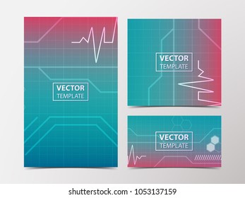 Medical research banner with technological, scientific, abstract, geometric background. Set web banner templates for advertising and attracting customers with polygonal abstract shapes, circles, lines
