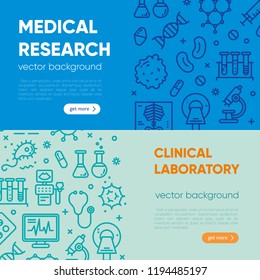 Medical research, clinical laboratory, lab tests & healthcare, medical equipment banner template. Medical science, microbiology, virology study, immune system and genetics analysis. Vector eps 10