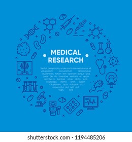 Medical research, clinical laboratory, lab tests & healthcare, medical equipment design element. Medical science, microbiology, virology study, immune system and genetics analysis. Vector outline icon