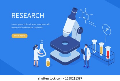 Medical research concept. Can use for web banner, infographics, hero images. Flat isometric vector illustration isolated on white background. 