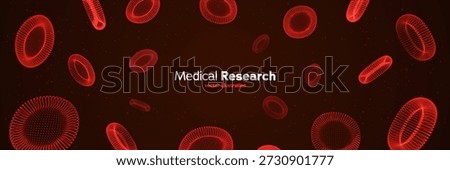 Medical Research Concept With Floating Red Blood Cells And Abstract Dark Background For Healthcare, Science, And Laboratory Design. Blood Cells Research. Vector Illustration.