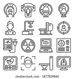 Medical Research Devices. CT Scan, MRI and X-ray Icons Set. Vector
