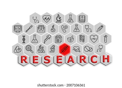 Medical research with healthcare icon concept.