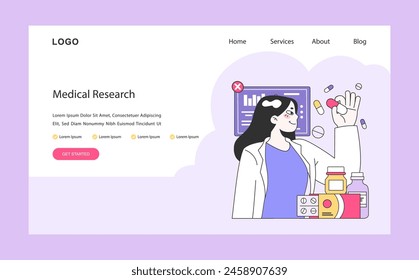 Medical research and healthcare web or landing. Innovative diagnosis and treatment methodic. Global healthcare development. Holistic approach to well-being. Flat vector illustration