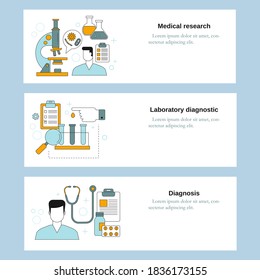 Medical research, Laboratory diagnostic, Diagnosis. Vector template for website, mobile website, landing page, ui.
