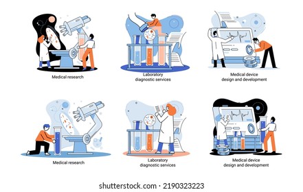 Medical Research. Laboratory Diagnostic Services, Medical Device Design Development Scenes Metaphor. Scientists In Hemistry Clinic Laboratories, Microbiology Pharmaceutical Research. Vaccine