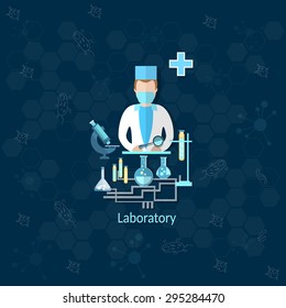 Medical research laboratory doctor apothecary pharmacist medication pill microscope vector illustration  svg