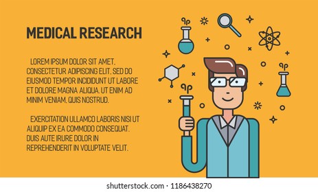 Medical research. Laboratory. Scientist. Vector illustration. Concept for web page, banner, presentation, social media, documents, cards, posters. Outline style.