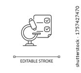 Medical research pixel perfect linear icon. Laboratory analysis. Microscope to study microbiology. Thin line customizable illustration. Contour symbol. Vector isolated outline drawing. Editable stroke