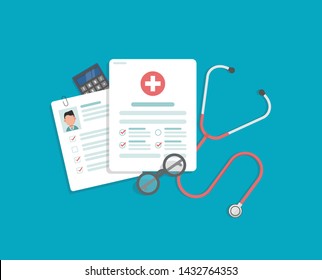 Medical research report or contract vector,concept of medicine check list