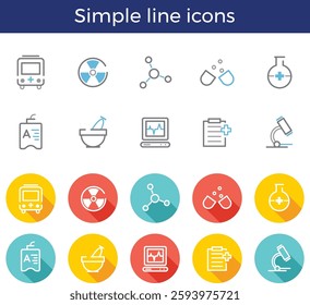 Medical research simple line icon set, vector illustration