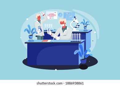 Medical research team doing medical testing in the laboratory Vector Illustration concept. Flat illustration isolated on white background.