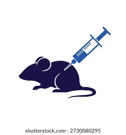 Medical research vector, animal testing icon, vaccination concept with syringe and mouse. Symbolizes science, health, and pharmaceutical study.
