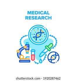 Medical Research Vector Icon Concept. Medical Research Molecular Laboratory Analysis And Examination Blood Or Dna. Microscope Lab Equipment For Research. Biotechnology Color Illustration