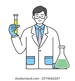 Medical Researcher Holding Test Tube - Vector Illustration.medical, researcher, scientist, lab, coat, test, tube, science, healthcare, experiment, analysis, biology, chemistry, laboratory, clinic, 