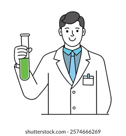 Medical Researcher Holding Test Tube - Vector Illustration.medical, researcher, scientist, lab, coat, test, tube, science, healthcare, experiment, analysis, biology, chemistry, laboratory, clinic, 