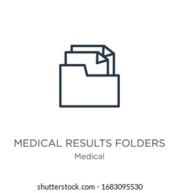 Medical results folders icon. Thin linear medical results folders outline icon isolated on white background from medical collection. Line vector sign, symbol for web and mobile