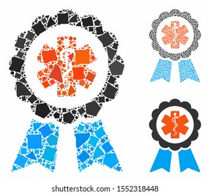 Medical ribbon award composition of joggly elements in different sizes and shades, based on medical ribbon award icon. Vector tuberous elements are composed into composition.