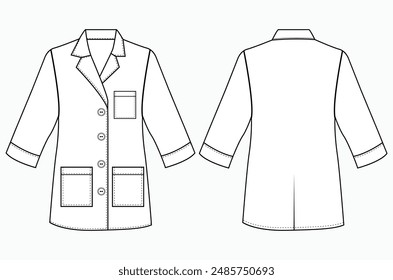 Medical robe doctor working shirt technical. Fashion uniform technical sketch illustration