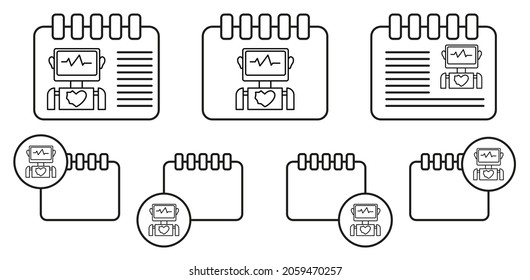 Medical robot artificial intelligence concept line vector icon in calender set illustration for ui and ux, website or mobile application