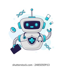 Medical robot assistant is ready to help. Concept of medicine of the future. Personalized healthcare, AI-enabled diagnostics and telemedicine innovations.