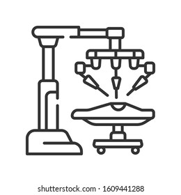 Medical Robot Black Line Icon. Robot Surgeon Makes A Surgery Patient On The Operating Table. Innovation In Medicine. Sign For Web Page, App. UI UX GUI Design Element. Editable Stroke