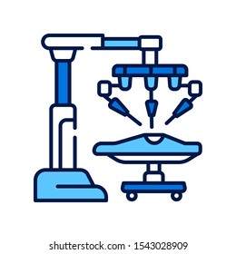 Medical Robot Color Line Icon. Robot Surgeon Makes A Surgery Patient On The Operating Table. Innovation In Medicine. Sign For Web Page, App. UI/UX/GUI Design Element. Editable Stroke.