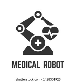 Medical Robot Icon With Healthcare Robot-assisted Surgery For Remote Operation Glyph Symbol.