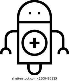 Icono de robot médico. Diseño de estilo lineal delgado aislado sobre fondo blanco