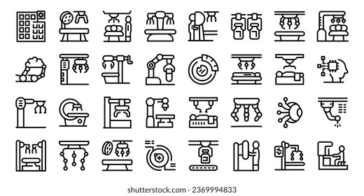 Medical robot operator icons set outline vector. Surgery computer. Medical doctor