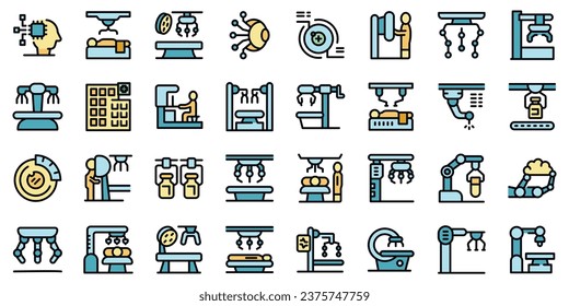 Medical robot operator icons set outline vector. Surgery computer. Medical doctor thin line color flat on white