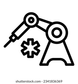 Medical robot and star of life line icon, Innovative medicine concept, Robotic surgical tool sign on white background, Medical inject robot in outline for mobile. Vector graphics.