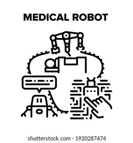 Concepto de icono del vector del robot médico. Robot Médico Futurista Equipo Hospitalario De Tecnología Para El Examen Y La Cirugía Operativa, Equipo De Robótica De Tratamiento De Salud Ilustración Negra