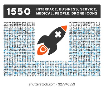 Medical Rocket and other web interface, business tools, people poses, medical service vector icons. Style is flat symbols, bicolored, rounded angles, white background.