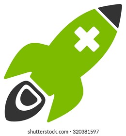 Medical Rocket vector icon. Style is bicolor flat symbol, eco green and gray colors, rounded angles, white background.