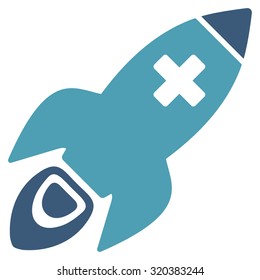 Medical Rocket vector icon. Style is bicolor flat symbol, cyan and blue colors, rounded angles, white background.