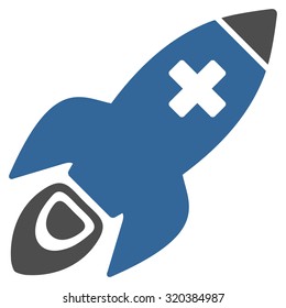 Medical Rocket vector icon. Style is bicolor flat symbol, cobalt and gray colors, rounded angles, white background.
